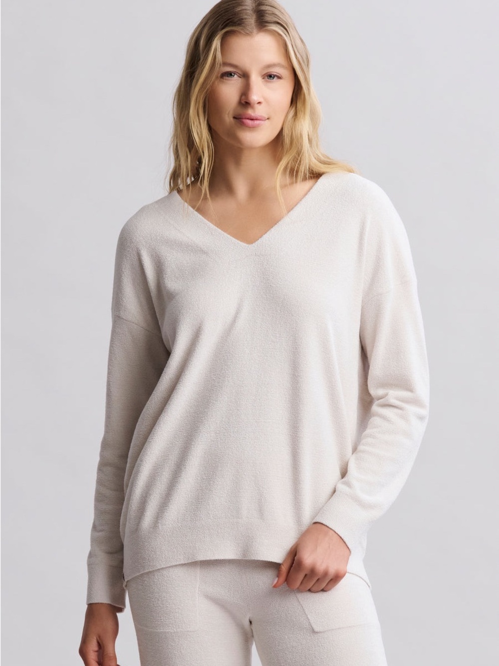Women's Cream V-Neck Cozy Knit Sweater